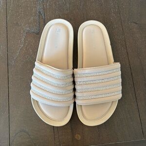 Primark‎ Taupe Rhinestone Neutral Slides Sandals Women’s Size 10